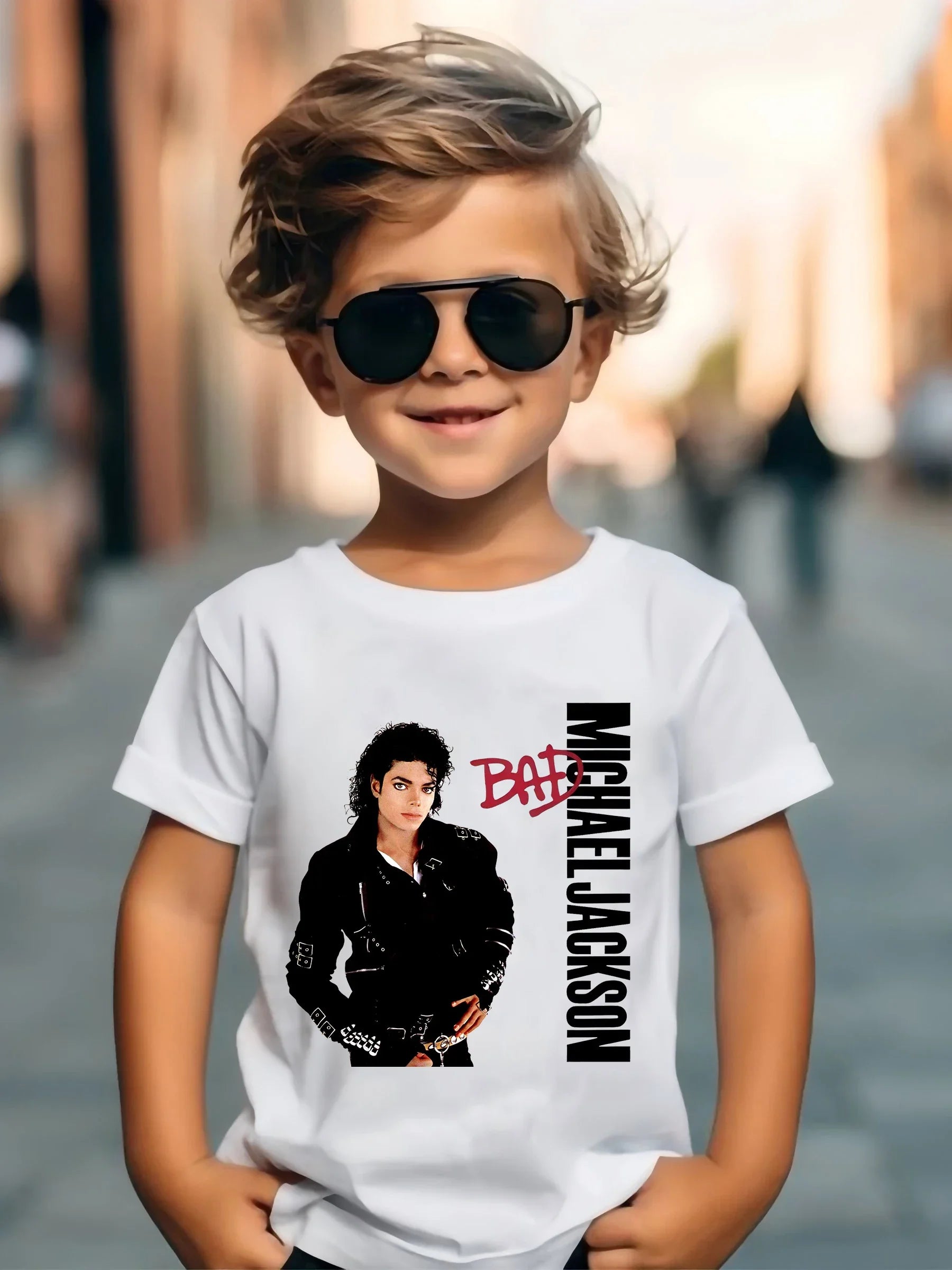 Kids Michael Jackson Rock T Shirt Crew Neck Short Sleeve Boys Girls Summer Casual Fashion Children Daily Tops