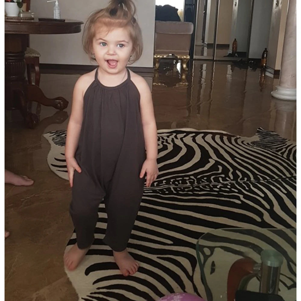 2026 Toddler Girls Summer Jumpsuit Clothes Kids Baby Solid Cotton Outwear Bodysuit Children Harem Pants Strap Backle One-Pieces