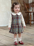 One Year Old Women's Treasure Dress Set, Autumn Baby Sweet Plaid Vest Skirt Two-piece Set, Girls' Stylish Children's Clothing