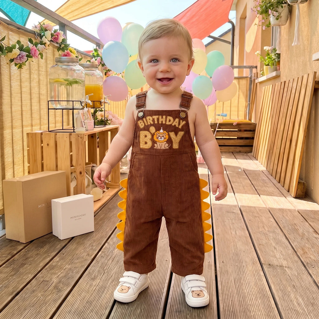 1-5Y Cute Kids Boys Overalls Sleeveless Embroidery Letters Animal Casual Jumpsuit Birthday Clothes