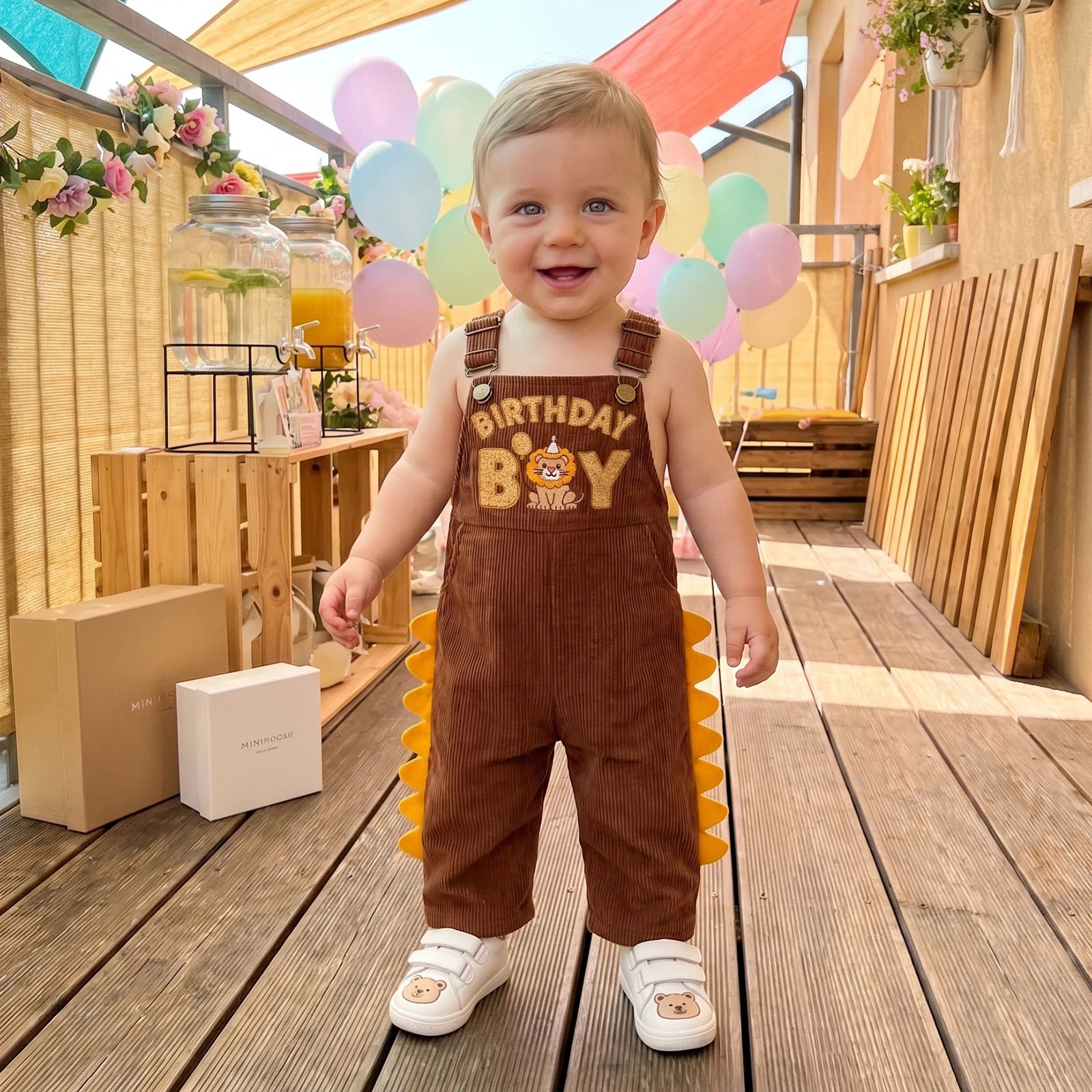 1-5Y Cute Kids Boys Overalls Sleeveless Embroidery Letters Animal Casual Jumpsuit Birthday Clothes