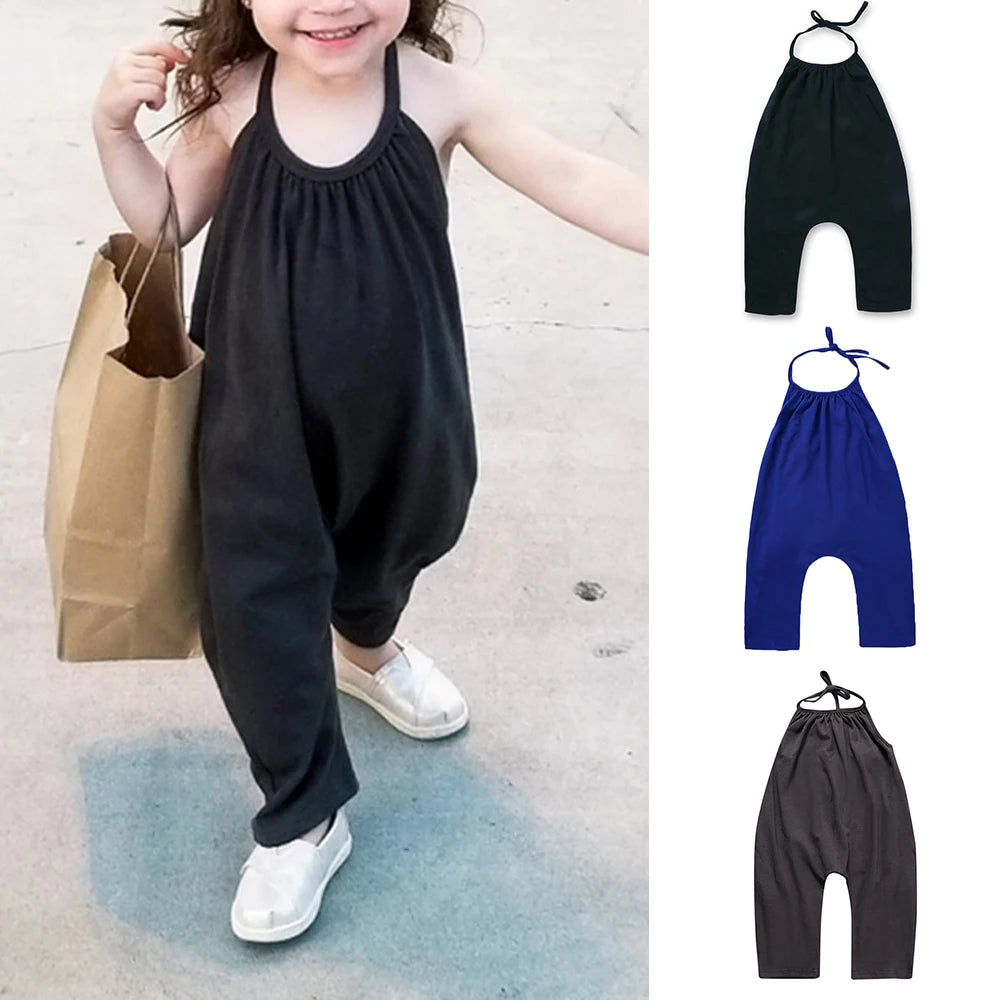 2026 Toddler Girls Summer Jumpsuit Clothes Kids Baby Solid Cotton Outwear Bodysuit Children Harem Pants Strap Backle One-Pieces