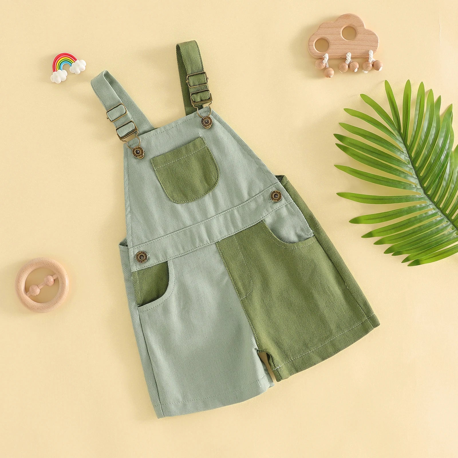 1-4Years Kids Girls Boys Overall Shorts, Cute Contrast Color Summer Jumpsuit with Pockets for Casual Daily