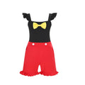 Girls' Little Flying Sleeve Ruffle Edge Jumpsuit With Yellow Bow And White Button Embellishment Children Retro Playful Jumpsuits
