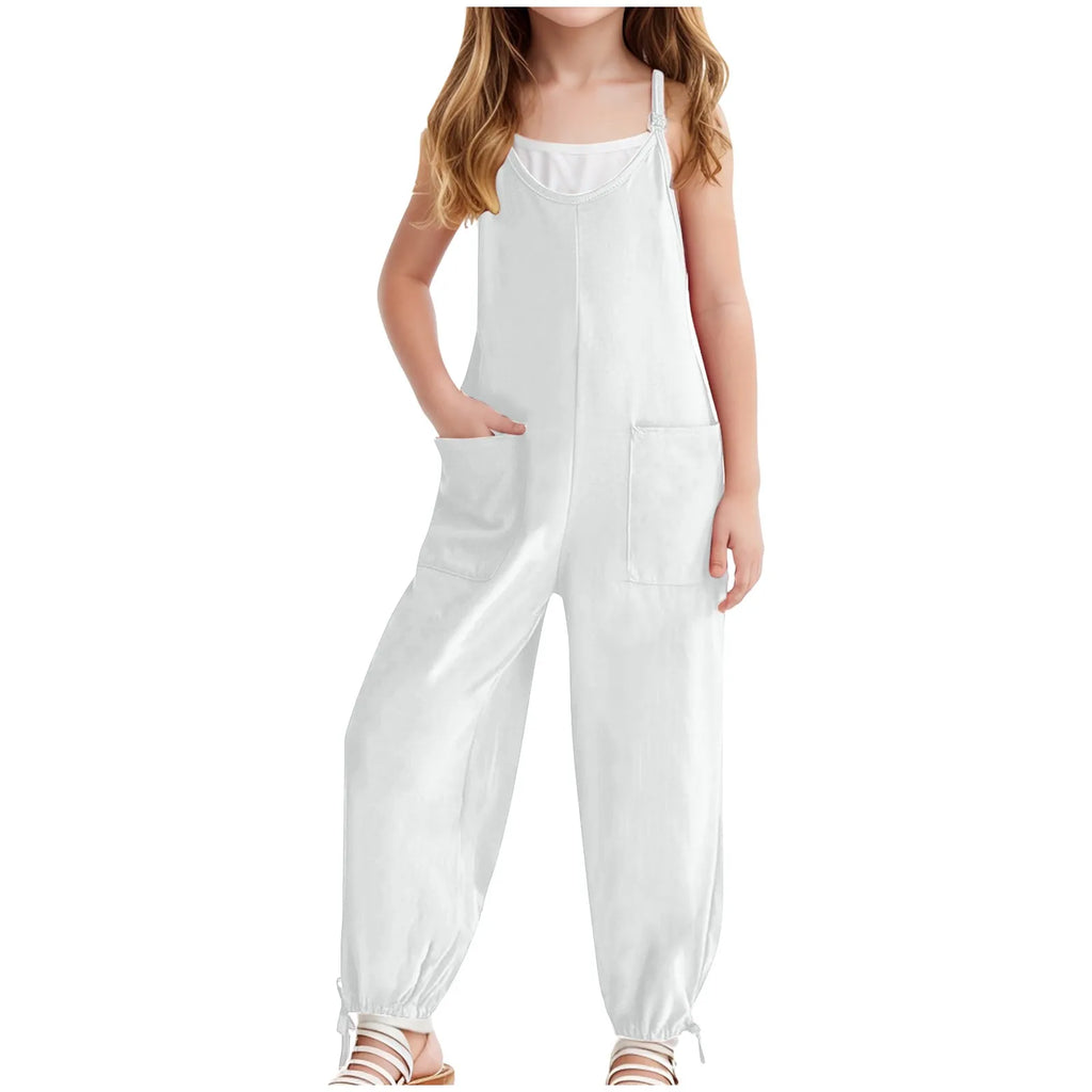 Kids Overalls Spring Autumn Adjustable Shoulder Sleeveless Jumpsuit For Boys Girls Teens School Casual Pants With Pockets