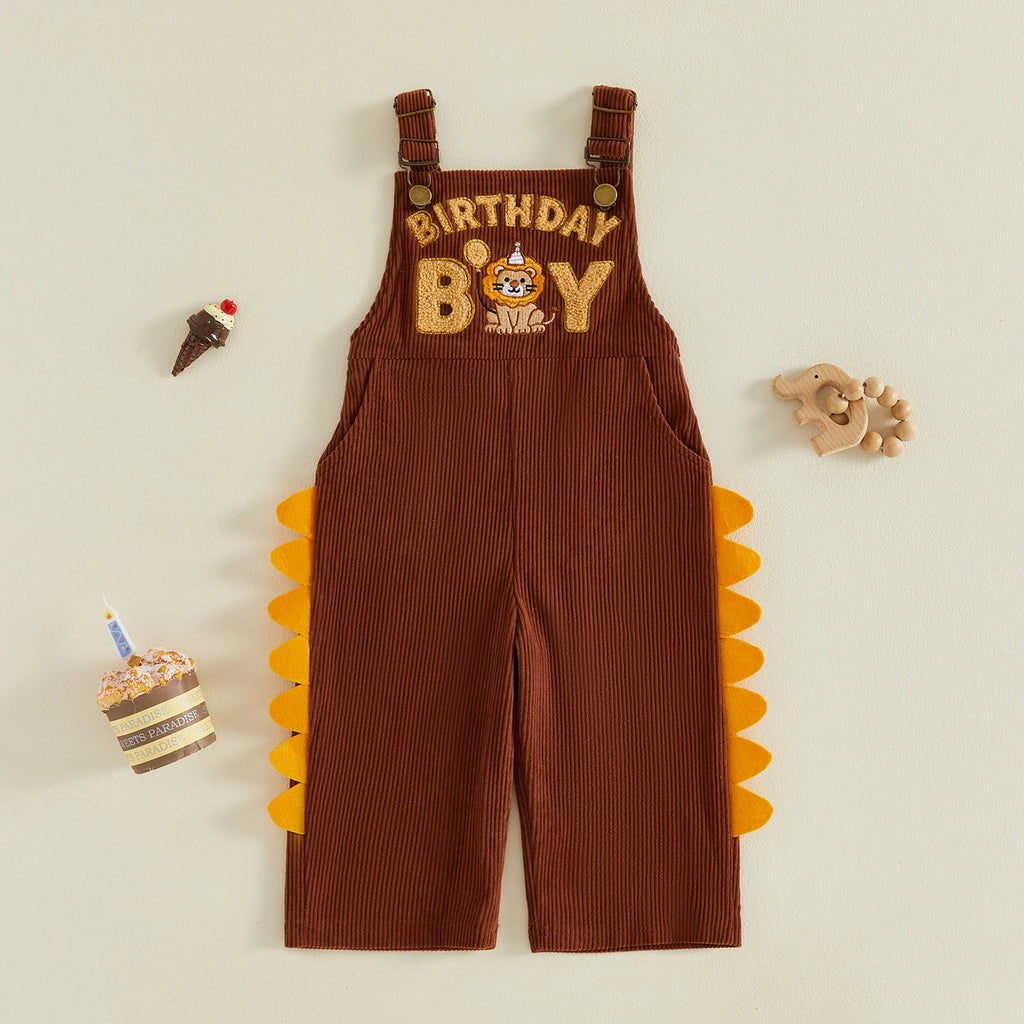 1-5Y Cute Kids Boys Overalls Sleeveless Embroidery Letters Animal Casual Jumpsuit Birthday Clothes