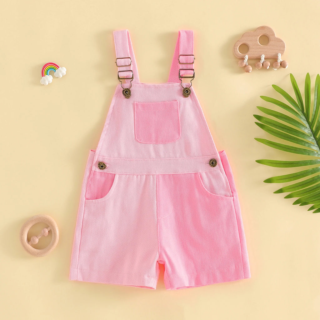 1-4Years Kids Girls Boys Overall Shorts, Cute Contrast Color Summer Jumpsuit with Pockets for Casual Daily