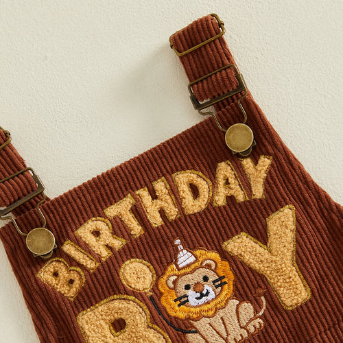 1-5Y Cute Kids Boys Overalls Sleeveless Embroidery Letters Animal Casual Jumpsuit Birthday Clothes