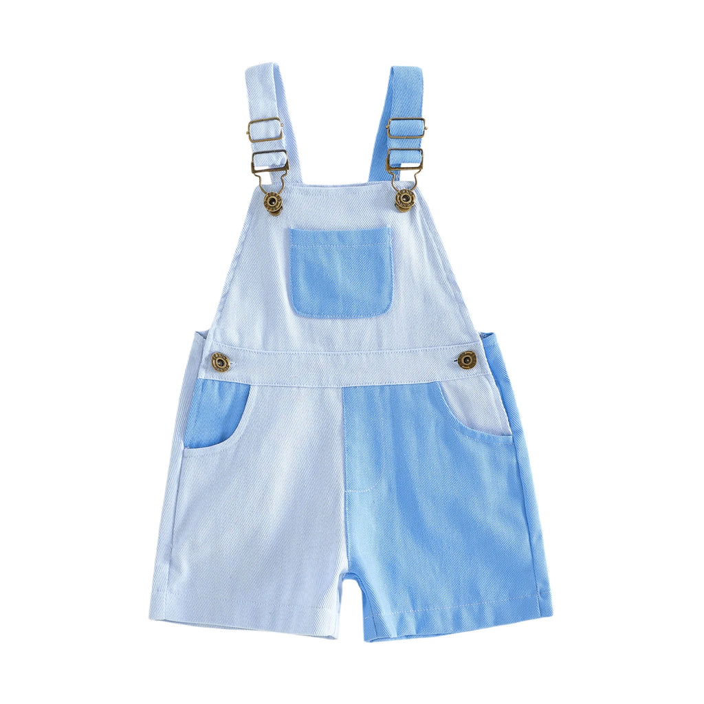 1-4Years Kids Girls Boys Overall Shorts, Cute Contrast Color Summer Jumpsuit with Pockets for Casual Daily